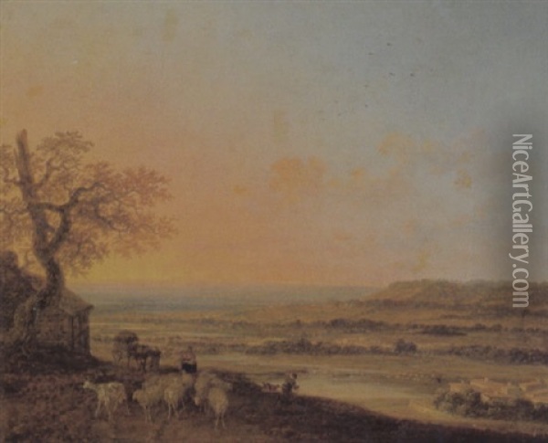 Weite Flusslandschaft Mit Herde Oil Painting - Philips Koninck