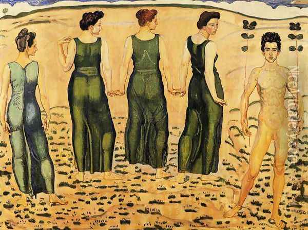 Youth Admired By Women (I) Oil Painting - Ferdinand Hodler