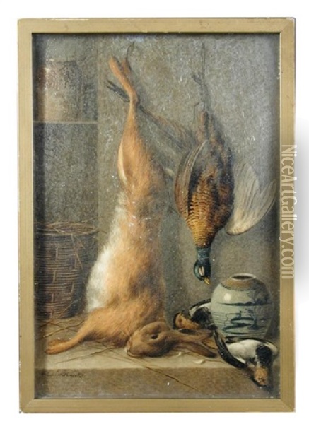 Still Life Study Of Game With A Duck And A Rabbit; And Still Life Of A Hare And A Pheasant Oil Painting - William Cruickshank