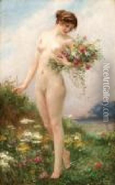 Gathering Wild Flowers Oil Painting - Guillaume Seignac