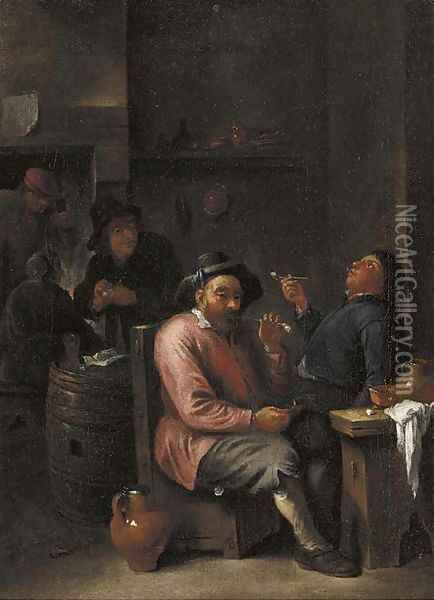 Peasants smoking and drinking in an inn Oil Painting - David The Younger Teniers