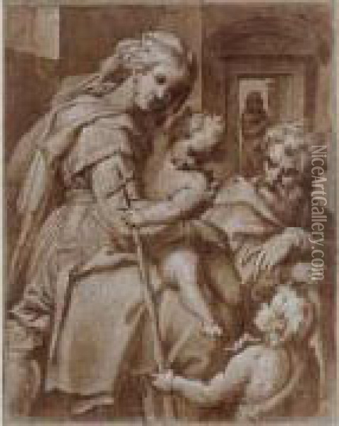 La Sainte Famille Et Saint Jean-baptiste Oil Painting - Orazio Samacchini