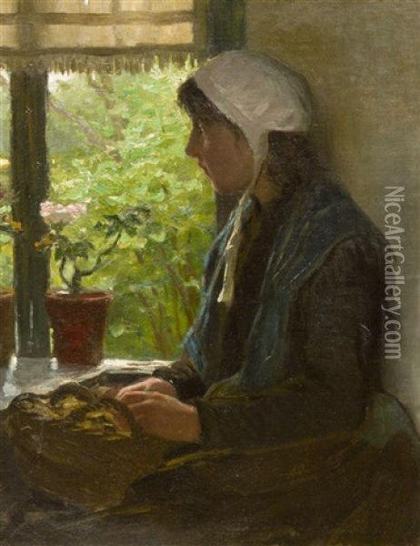 Girl Seated By Window Oil Painting - Willy Martens