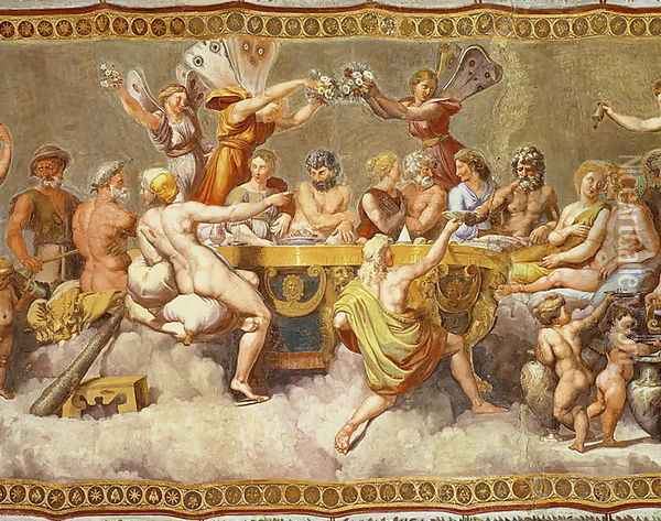 The Banquet of the Gods, ceiling painting of the Courtship and Marriage of Cupid and Psyche 2 Oil Painting - Raphael (Raffaello Sanzio of Urbino)