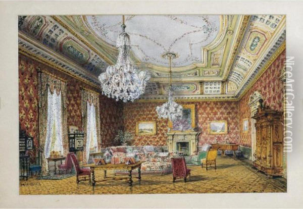 Interno Di South Lodge, La Casa Di Violet Hunt; Salone In Stile Rinascimentale Oil Painting - Gabriele Carelli