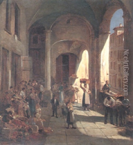 A Market Scene Oil Painting - Jacques Francois Carabain