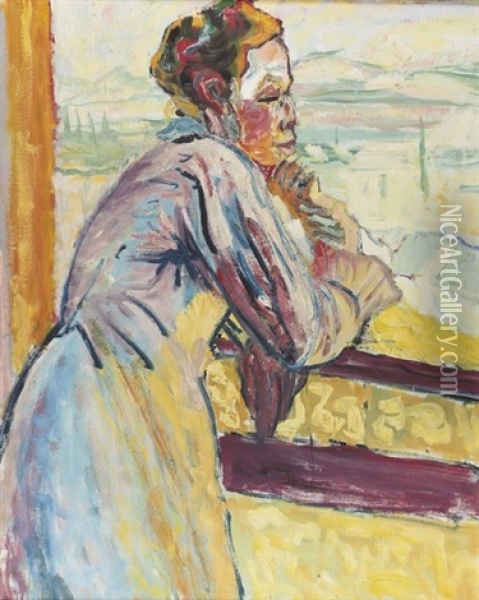 Frau Am Balkon Oil Painting - William Roethlisberger