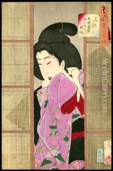 Inquisitive: The Appearance Of A Maid Of Thetempo Era Oil Painting - Tsukioka Kinzaburo Yoshitoshi