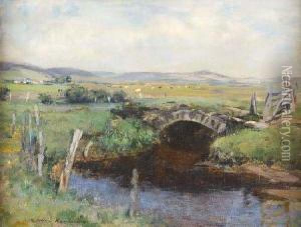 Bridge Over A Stream Oil Painting - John Henderson