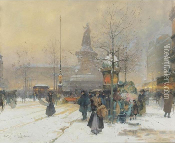 La Place De La Republique, Paris Oil Painting - Eugene Galien-Laloue