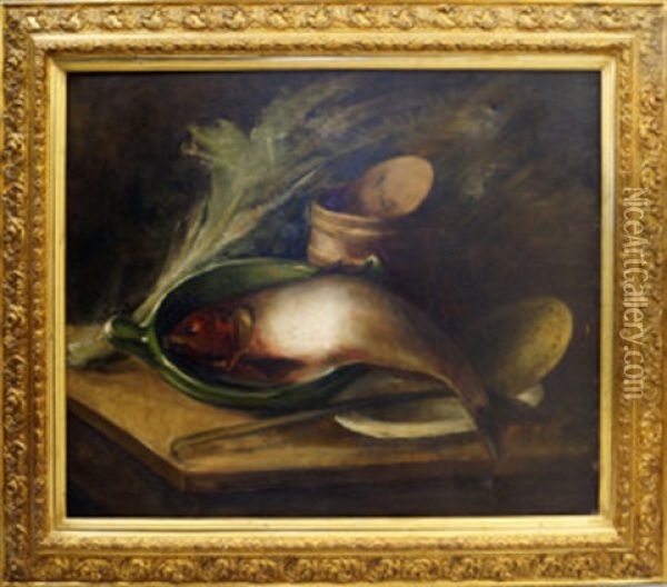 Still Life Of Fish In A Green Dish Oil Painting - Pericles Pantazis