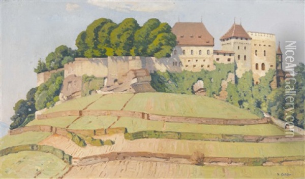Schloss Lenzburg Oil Painting - Hermann Gattiker