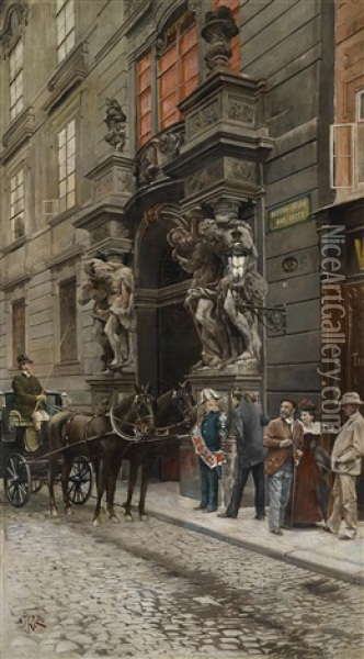 Fiaker Vor Dem Clam-gallas Palais In Prag Oil Painting - Oscar Rex