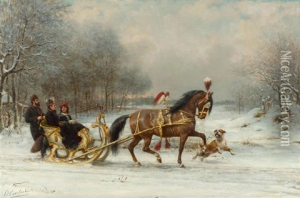 Pferdekutsche Im Schnee Oil Painting - Otto Eerelman