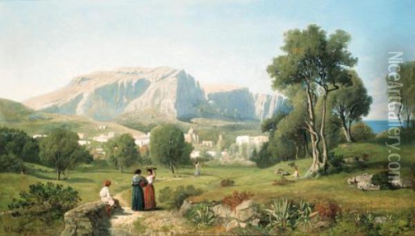 Vue Prise Dans L'ile De Capri Oil Painting - Henri-Joseph Harpignies