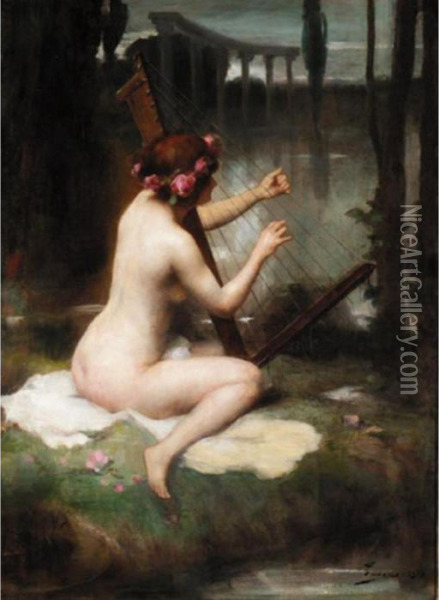 The Harp Player Oil Painting - Henri Adriene Tanoux