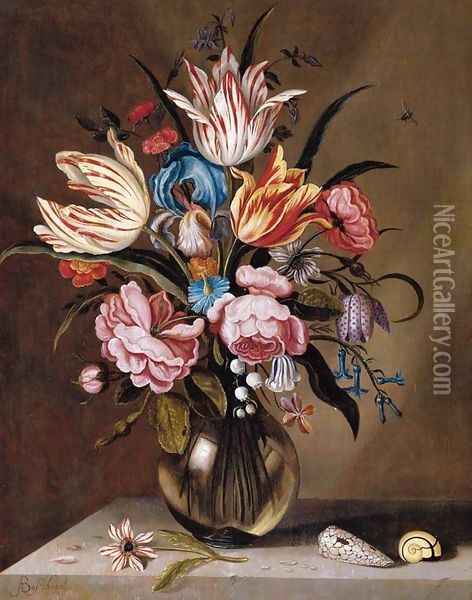 Flowers in a Glass Vase Oil Painting - Abraham Bosschaert