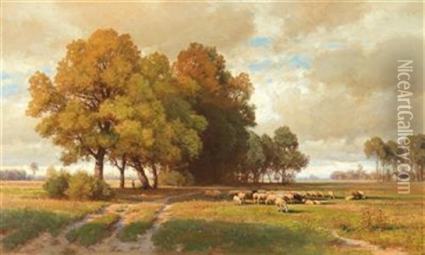 Landscape With Open Pastures And Approaching Storm Oil Painting - Paul Weber