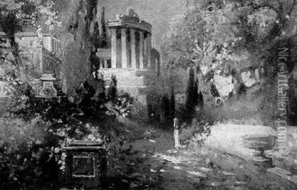 Capriccio, With The Temple Of Vesta Oil Painting - Karl Heffner