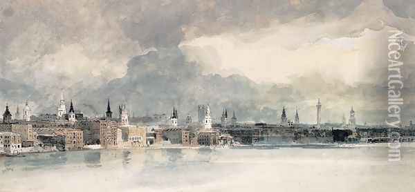 Study for the Eidometropolis: the Thames from Queenhithe to London Bridge Oil Painting - Thomas Girtin