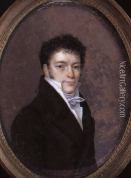 Portrait Of Gentleman In Bown Coat And White Waistcoat Oil Painting - Joseph Bordes