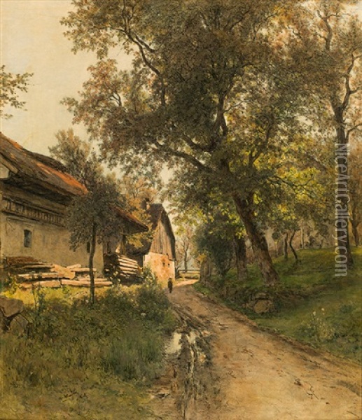 Farm In Aschach Oil Painting - Eduard Peithner Ritter von Lichtenfels