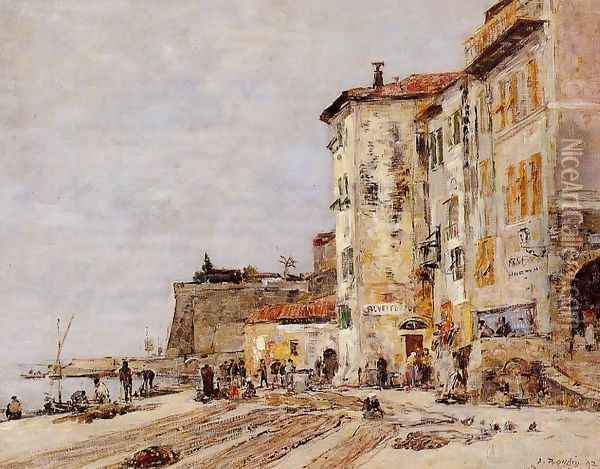 Quay at Villefranche Oil Painting - Eugene Boudin