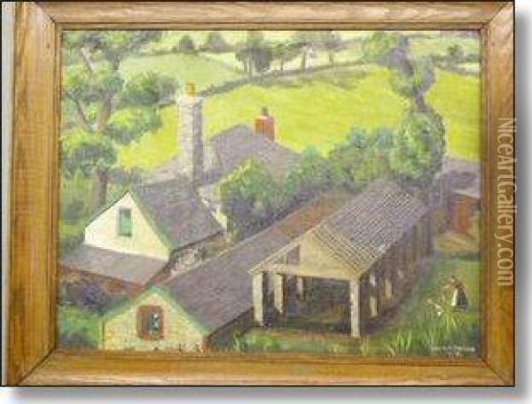 A Gower Farmhouse Oil Painting - Thomas Leslie