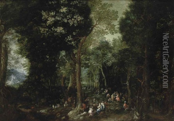 A Wooded Landscape With Saint John The Baptist Preaching Oil Painting - Johannes Jakob Hartmann