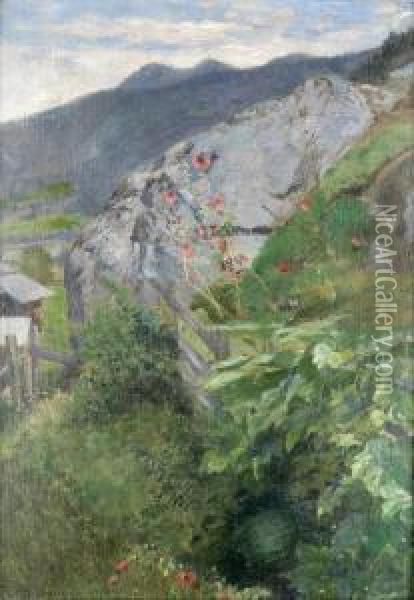 Felsige Landschaft Mit Alpenblumen Oil Painting - Emil Barbarini
