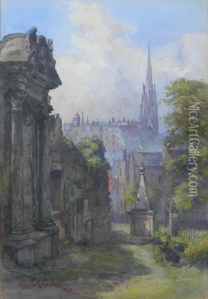 Greyfriars Churchyard Oil Painting - James Scott Kinnear