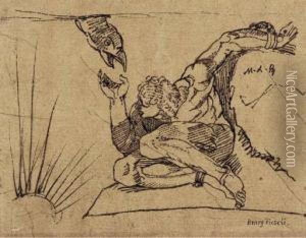 Prometheus Fleeing With The Head Of Medusa Oil Painting - Johann Henry Fuseli