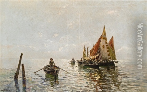 Fischer In Der Laguna Veneta Oil Painting - Leontine (Lea) von Littrow