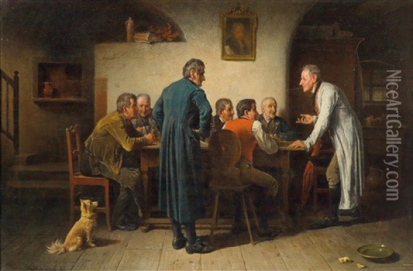 Large Group In The Tavern Oil Painting - Friedrich Ritter von Malheim Friedlaender