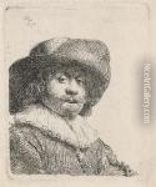A Man In A Broad-brimmed Hat Oil Painting - Rembrandt Van Rijn