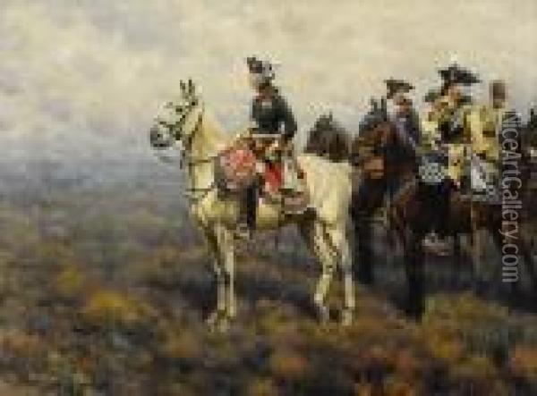 Frederick The Great Surveying The Field Of Battle Oil Painting - Hugo Ungewitter