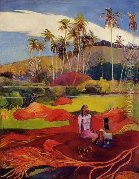 Tahitian Women Under The Palms Oil Painting - Paul Gauguin