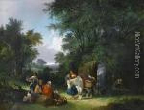 Travellers Resting, A View In The New Forest, Hampshire Oil Painting - Snr William Shayer