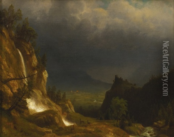 Evening In The Mountains Oil Painting - Albert Bierstadt
