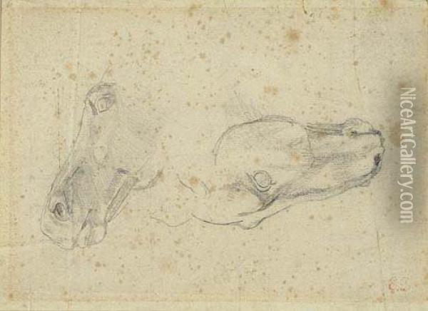 Two Studies Of The Head Of A Horse Oil Painting - Eugene Delacroix