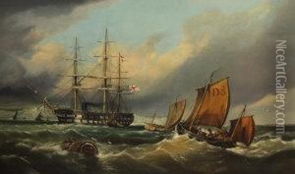 Man-o-war Off Dover Oil Painting - William Broome Of Ramsgate