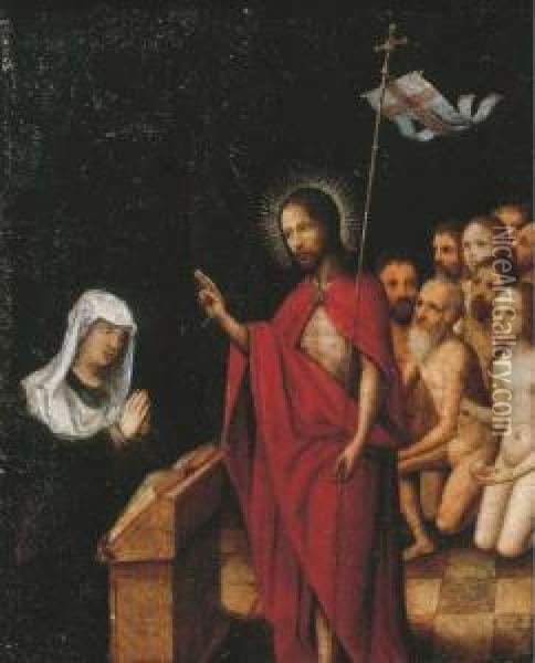 Christ In Limbo Blessing The Virgin Oil Painting - Jan Mostaert