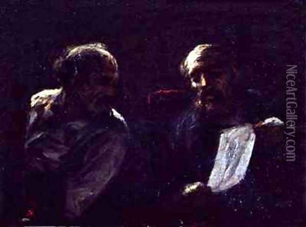 A Chat in the Studio Oil Painting - Honore Daumier