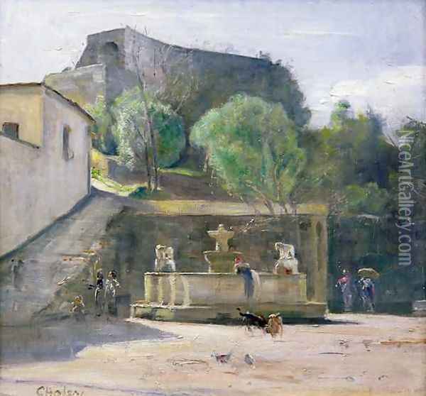 At the Fountain Italy Oil Painting - Carl Vilhelm Holsoe