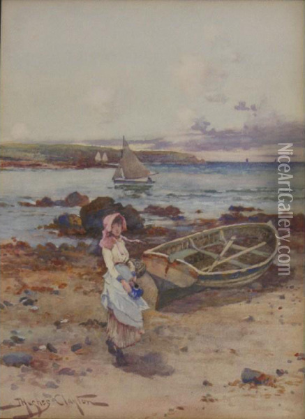Girl On The Shore (anglesey?) Oil Painting - Joseph Hughes Clayton