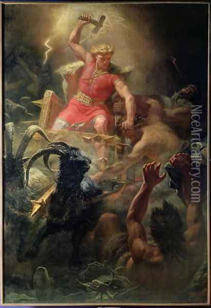 Thors Fight with the Giants, 1872 Oil Painting - Marten Eskil Winge