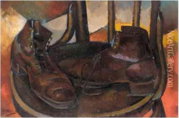 Still-life With Boots Oil Painting - Vladimir Baranoff-Rossine