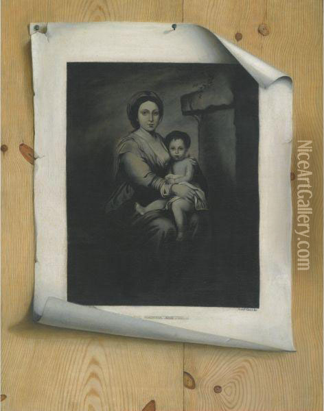 A Trompe L'oeil Still Life, With A Mezzotint Of The Madonna And Child Oil Painting - Strickland Lowry