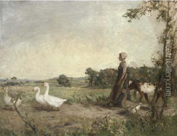 The Goose Girl Oil Painting - William Hannah Clarke