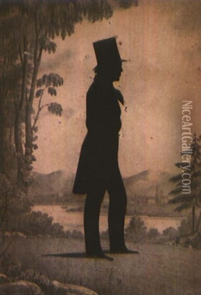 Silhouette Portrait Of A Man Oil Painting - William Henry Brown